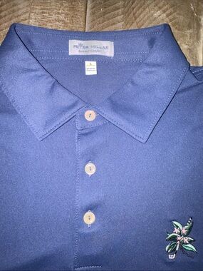 Peter Millar Navy Blue Polo Shirt with Embroidered Green Accent